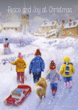 Christmas Card - Children Sledging (Pack of 10)