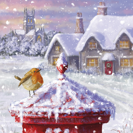 Christmas Card - Robin on a postbox (pack of 10)