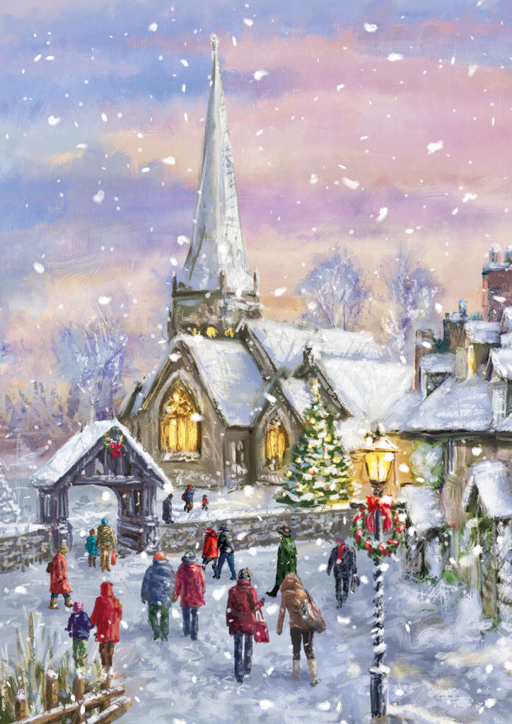 Christmas Card - The village church (pack of 10)