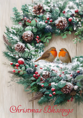 Christmas Card - Robin Wreath (Pack of 10)